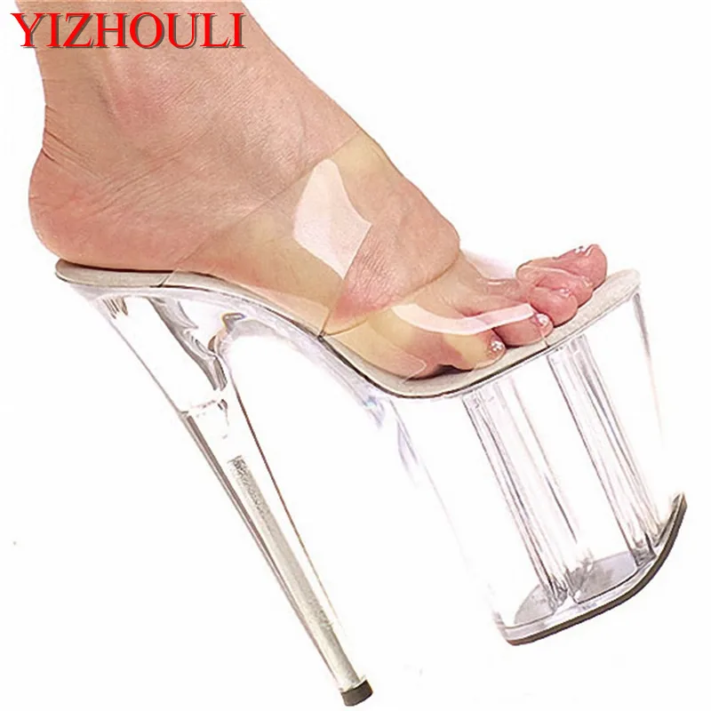 Full transparent crystal dress sexy shoes 20cm high heel fashion 8 inch model banquet stage high heel slippers