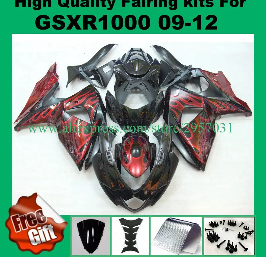 

9Gifts Injection fairings for SUZUKI GSXR1000 2009 2010 2011 2012 GSX-R1000 09 10 11 12 GSXR 1000 K9 fairing kit red black flame