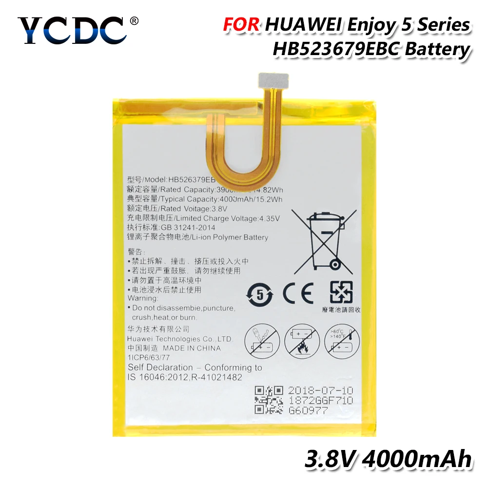 3,8 в 4000 мАч HB526379EBC телефон литий-ионный аккумулятор для huawei Enjoy 5 TIT-TL00/TIT-CL00/TIT-AL00/TIT-CL10/Y6 Pro/Honor 4C Pro TIT-L01