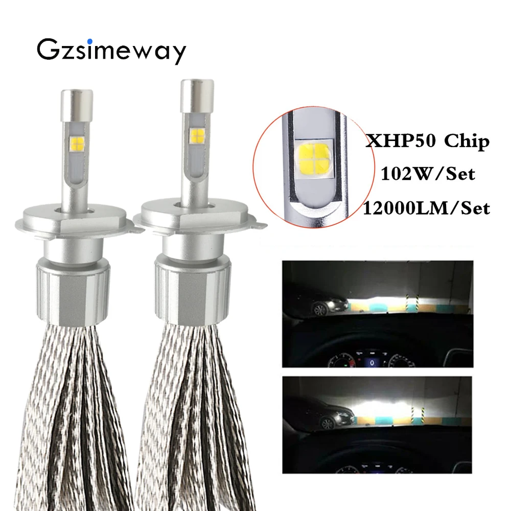 Gzsimeway H7 LED H4 H1 H11 9005 HB3 9012 Автомобильные фары с XHP50 104 Вт 12000LM 4300K 6000K 880 881 9006 hb4