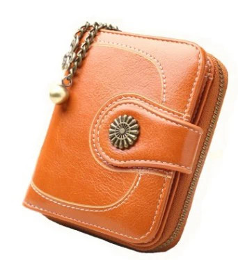 short orange red Винтажные кошельки для телефона на кнопках, женский кошелек, женский кошелек, кожаный бренд, Ретро стиль, Женский Длинный кошелек на молнии, клатч для карт - Цвет: short orange red
