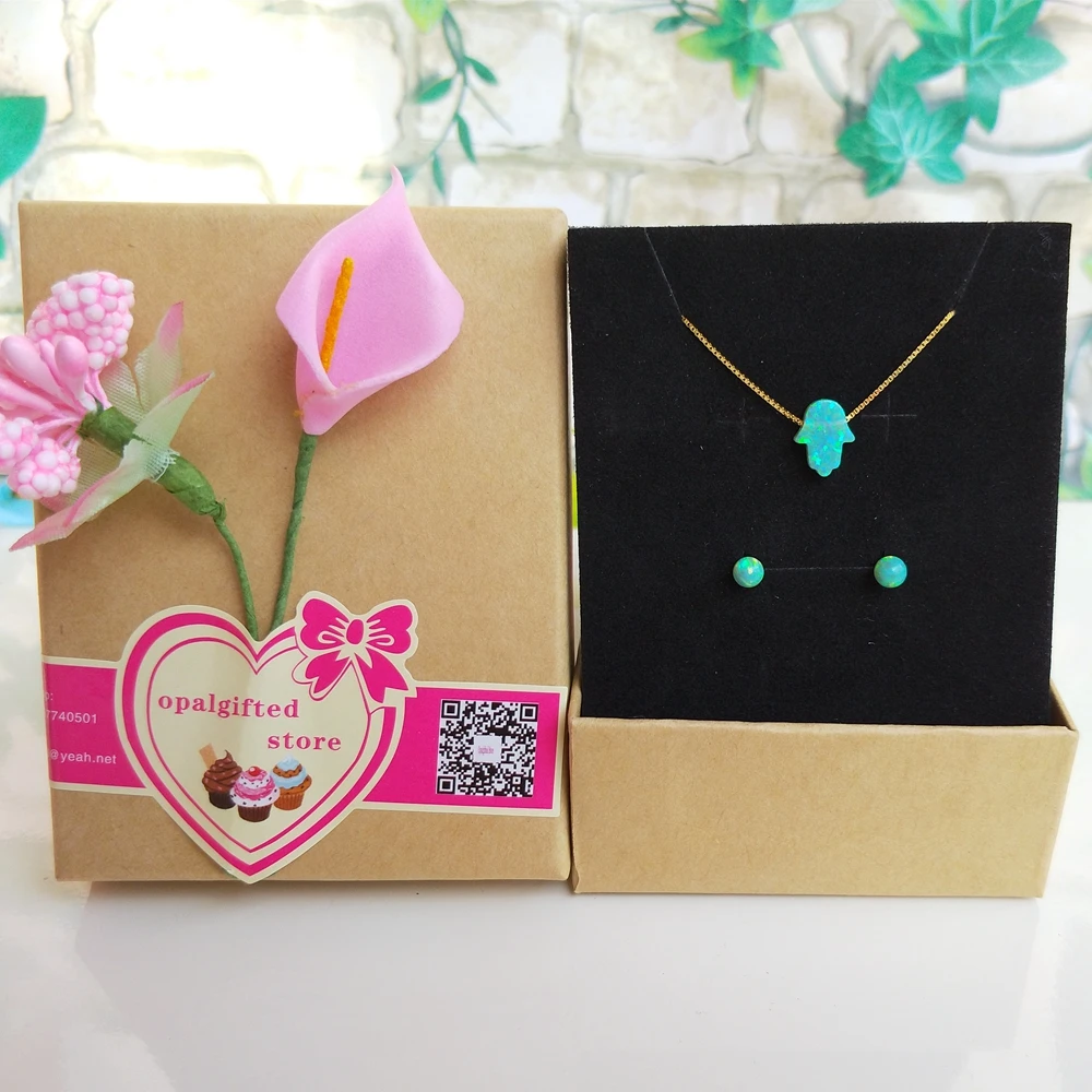 Ожерелье hamsa синтетическое Опаловое (серебро или золото) 1 комплект|hamsa necklace|opal