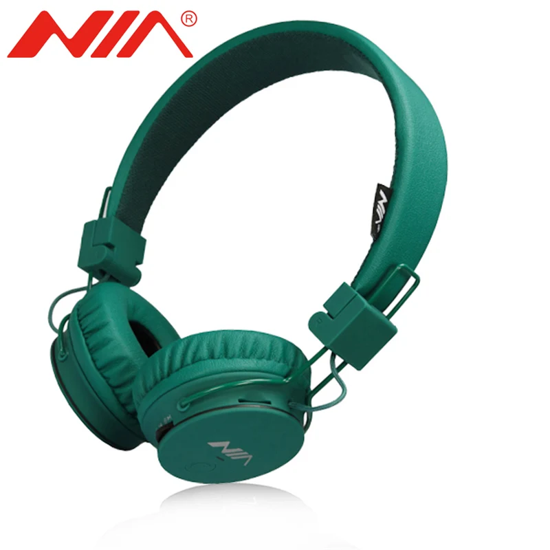 Atrovirens NIA X2 беспроводной и проводной оголовье на ухо наушники Hi-Fi стерео звук многофункциональная Поддержка FM SD карты - Цвет: Atrovirens