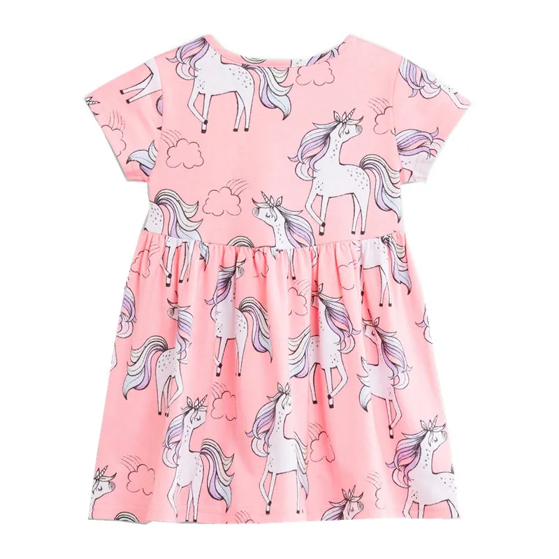 Jumping meters Animals Girls Dresses With Unicorns Print Hot Selling Fashion Baby Cotton Party Wedding Kids Clothes | Детская одежда и