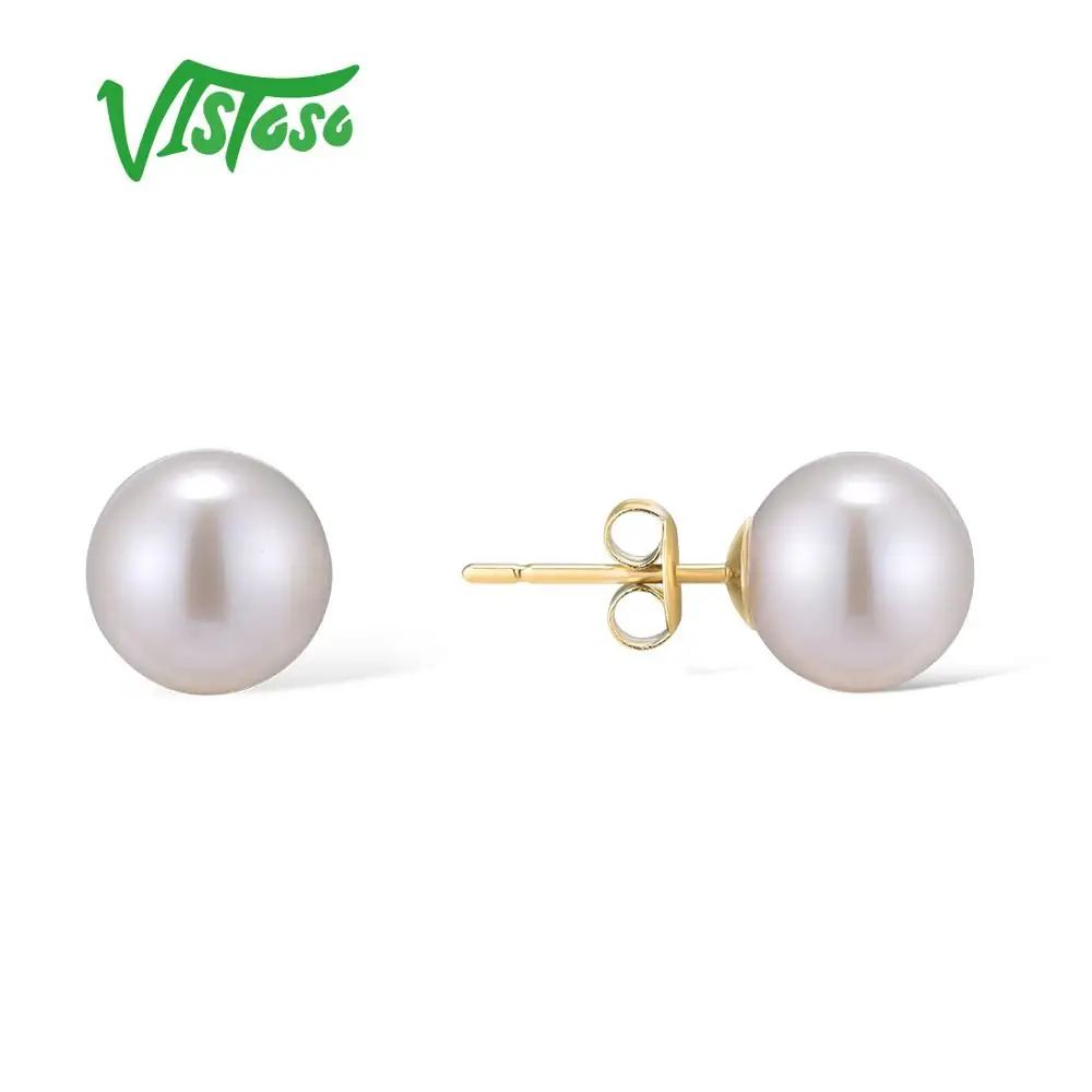 Серьги-гвоздики VISTOSO для женщин, Аутентичные, 14 K, 585, желтое золото, элегантные, Сияющие, пресная вода, белый жемчуг, уникальные модные ювелирные изделия