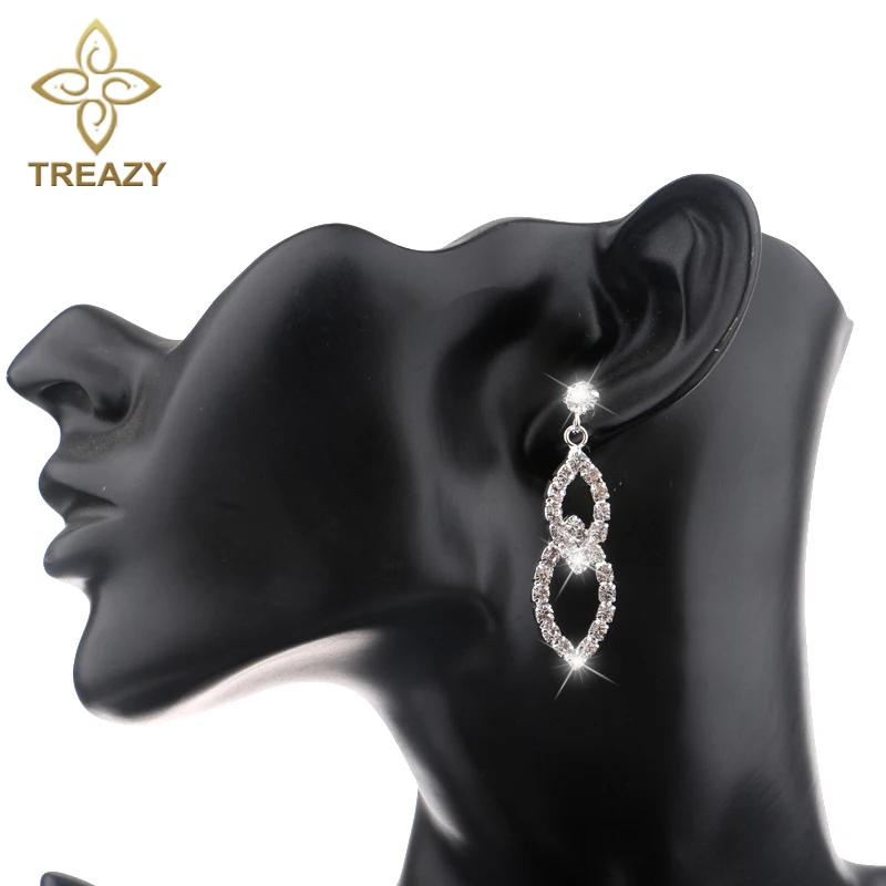 Женские свадебные серьги подвески TREAZY Серебристые Длинные с кристаллами