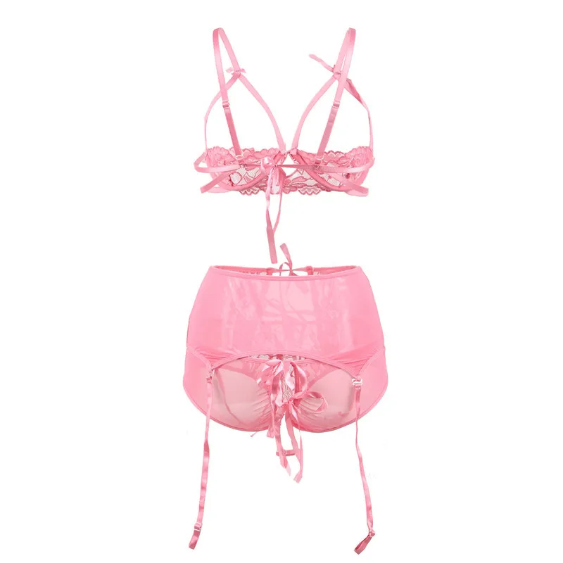 Женский эротический комплект нижнего белья ажурный бюстгальтер + пояс трусики
