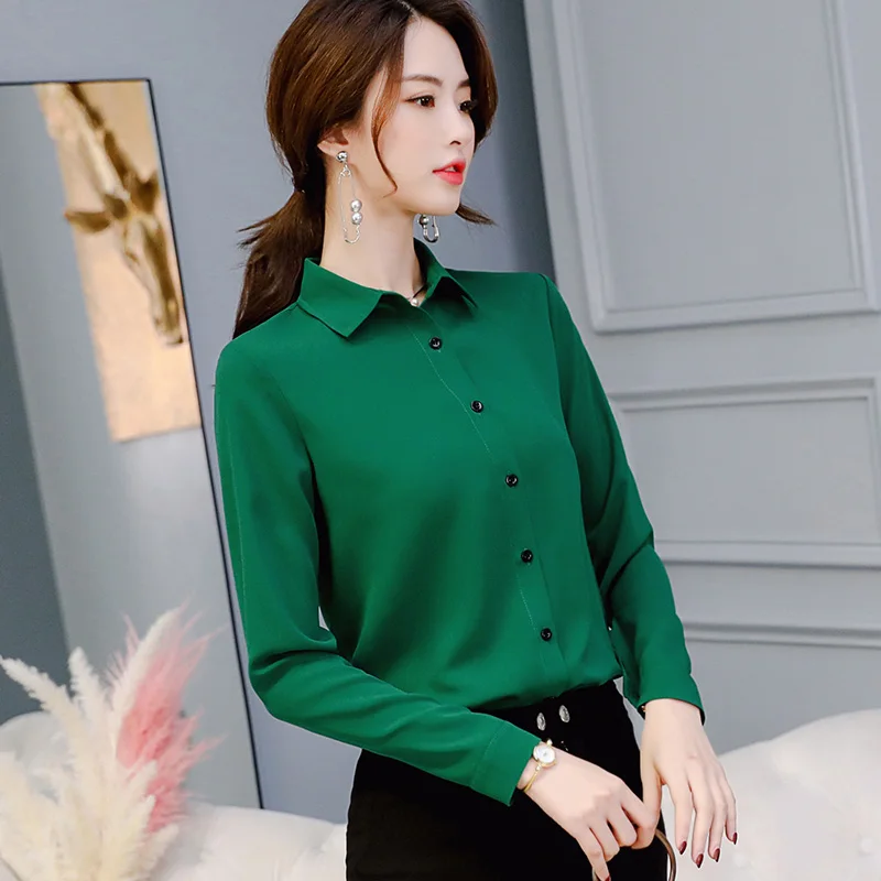 Women Long Sleeved Solid Chiffon Blouse 2020 Office Lady Spring Summer Plus Size Blouses OL Style Shirts Blusas Chemise Femme | Женская