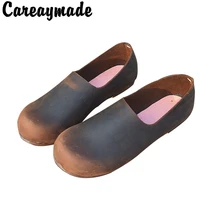 careaymade new hot selling thick cow leather pure handmade lazy shoes sen female the retro art shoes two way to wear