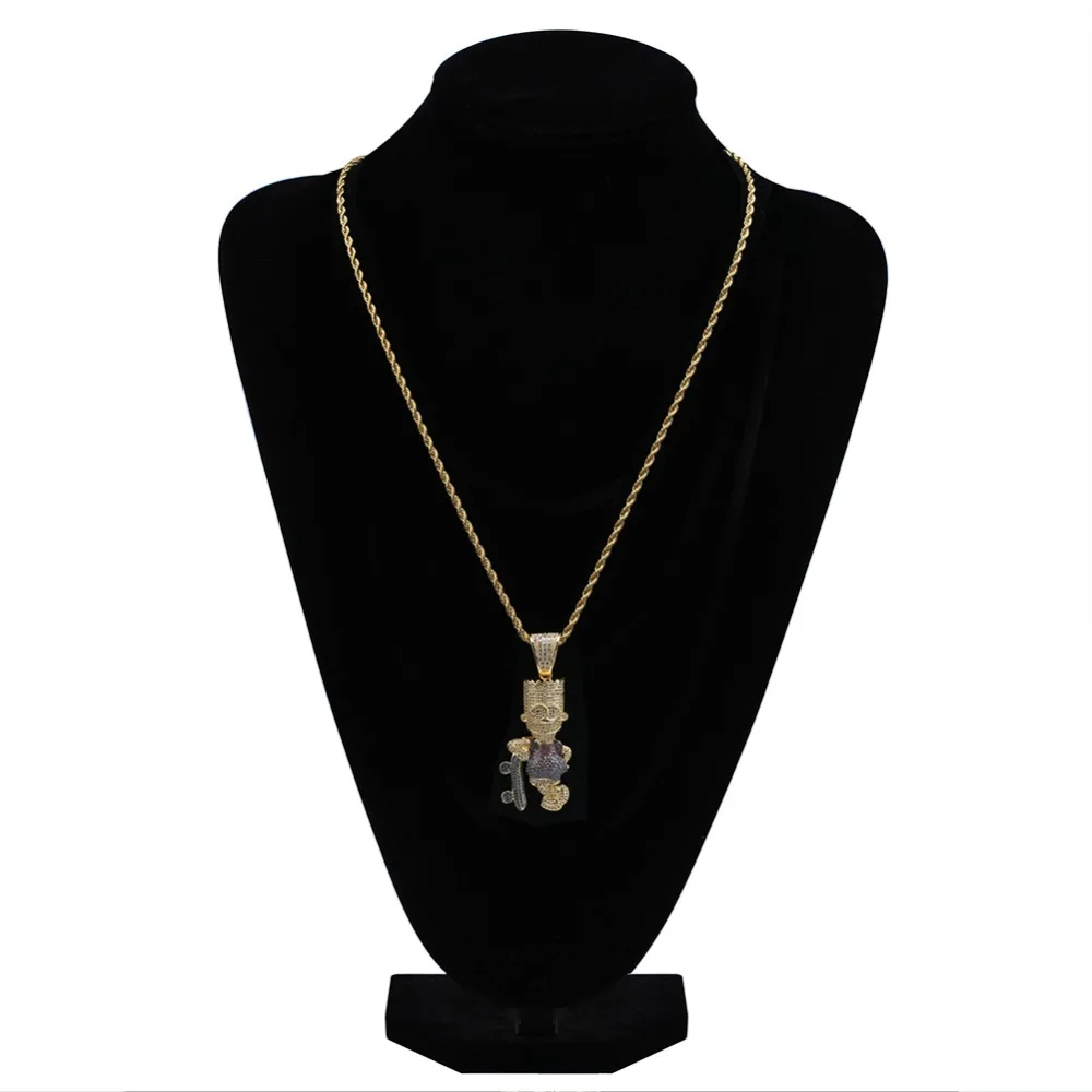 TOPGRILLZ Блестящий Скейтборд Мультфильм кукла кулон ожерелье Золото Цвет Iced Out кубический циркон мужские хип хоп ювелирные изделия колье подарки