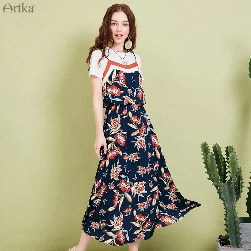 Женское платье с цветочным принтом ARTKA длинное регулируемое из шифона на тонких