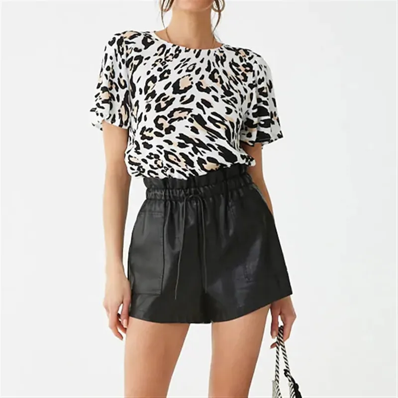 HiloRill Blouse Women 2021 Summer Short Sleeve O-Neck Blouses Vintage Leopard Print Office Ladies Tops Shirts Camisas Mujer | Женская