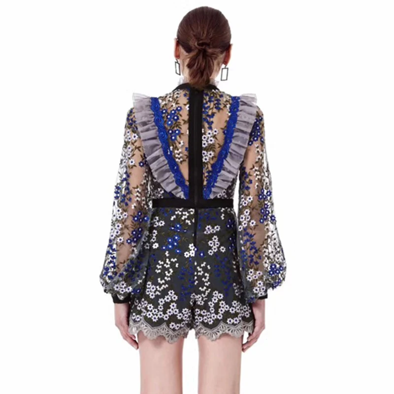 2019 сексуальный сетчатый прозрачный кружевной комбинезон с вышивкой и широкими