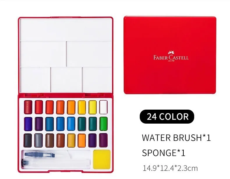 Faber-Castell 24/36/48 Цвета водонепроницаемого материала; Водонепроницаемая Цвет Набор для рисования коробка с кисть яркий Цвет Портативный воды Цвет пигмент набор - Цвет: 24 Colros