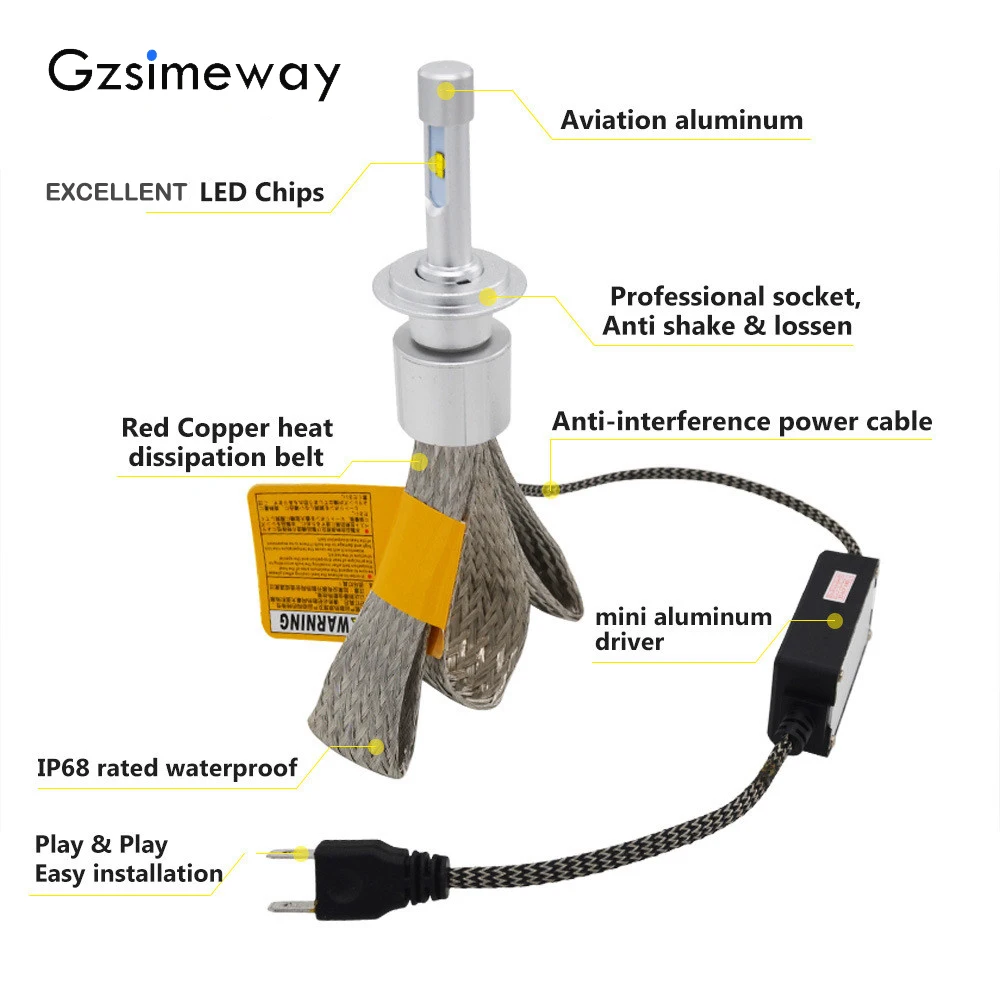 Gzsimeway автомобильный H4 светодиодный налобный фонарь белый 6000 К H7 H11 H8 H1 H3 881 Hb3 HB4 HIR2