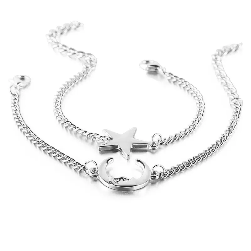 Star &amp Descent Moon Pendant Double Metallic Golden Silver Plated Bracelets 2 pieces / set | Украшения и аксессуары