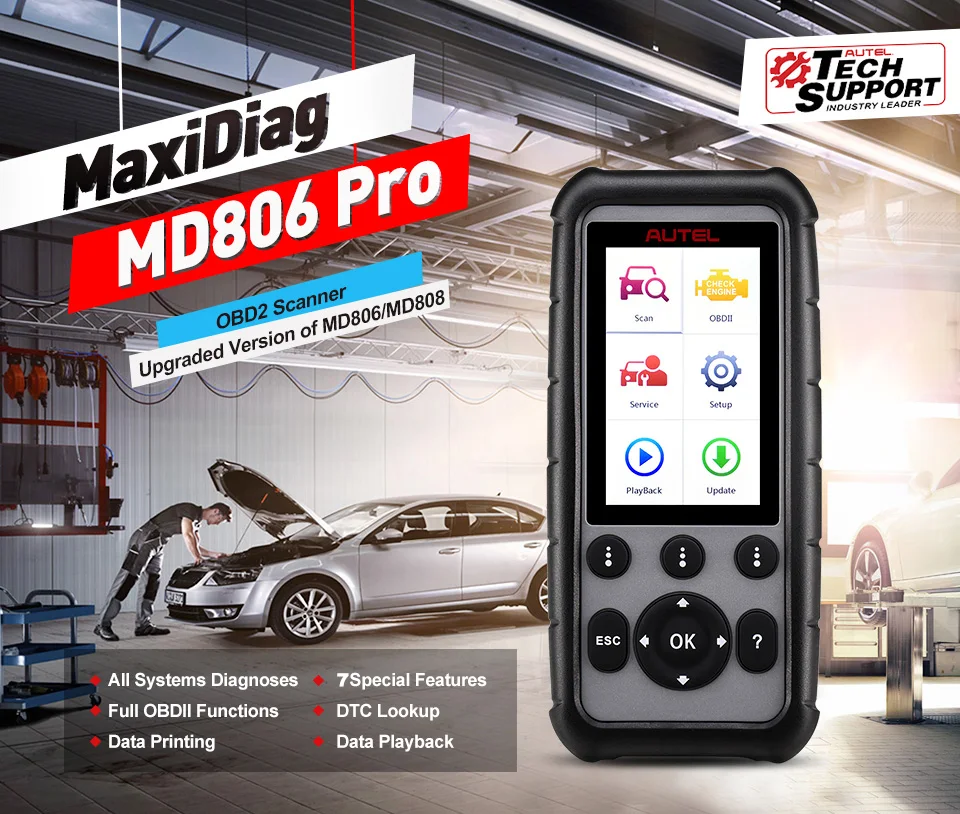AUTEL MD806 Pro OBD2 Ручной Сканер Обновлен MD806/MD808 со всеми диагностиками системы 7 специальных функций диагностический поиск DTC