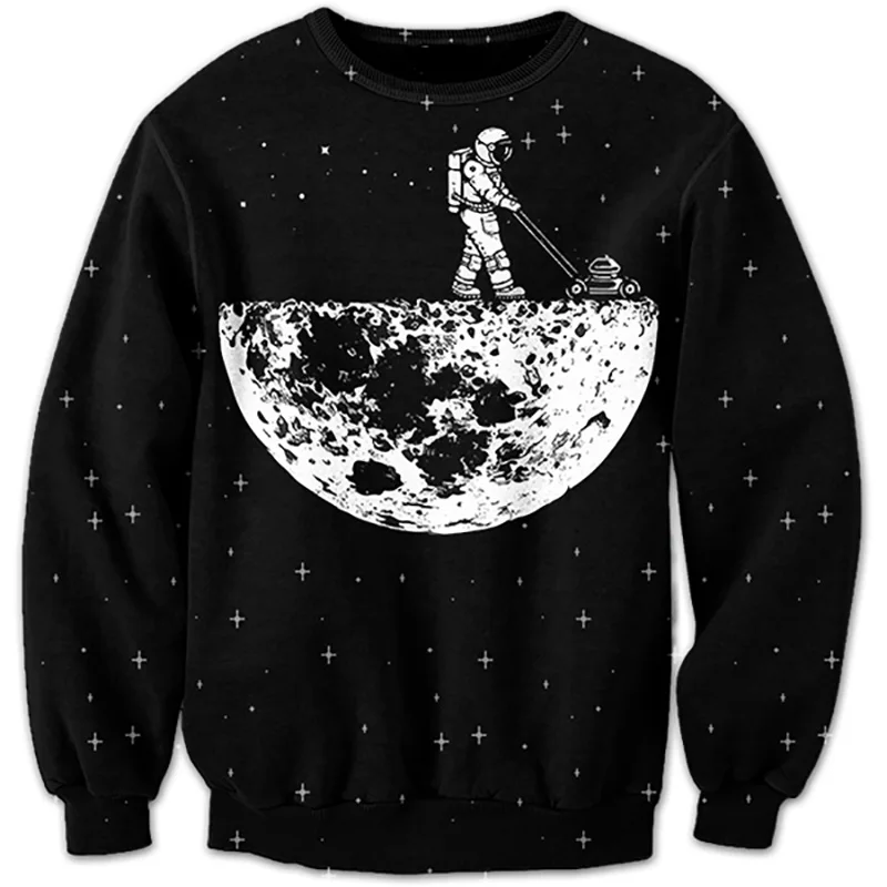 

Cloudstyle 2021 New 3D Sweatshirts Men Astronaut Cleaning Moon Print Men's Pullover Long Sleeve Casual Loose Plus Size XL