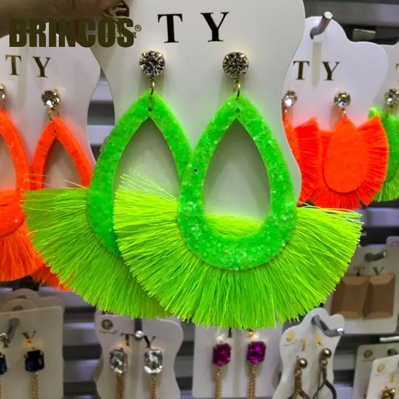 7 Earrings for women Neon green Tassel boho gold korean indian jewelry statement drop handmade oversize bohemia aliexpress - Metal Color: 7