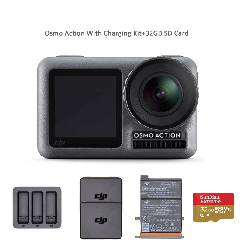 Charging Kit and 32G DJI Osmo Action двойной экран 4K HDR видео 8x замедленное движение UHD качество изображения Водонепроницаемая камера абсолютно новая - Комплект: Charging Kit and 32G