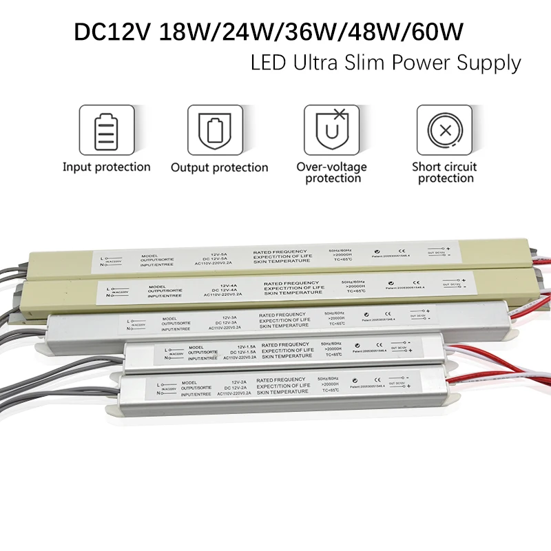 Ультра тонкий светодиодный источник питания DC12V 18 Вт 24 36 48 60 Трансформаторы