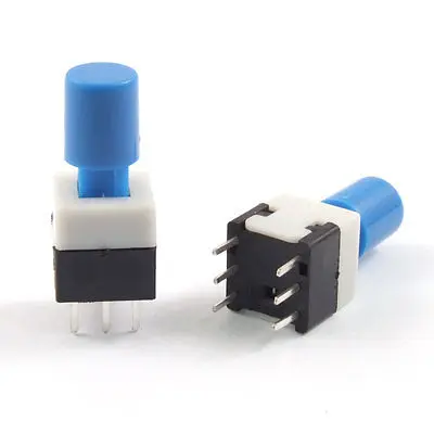 

10pcs 8 x 8mm x 14mm Blue Cap PCB Push Button Tact Tactile Switch Lock 6 Pin DIP