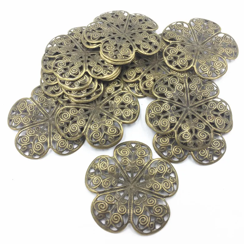 

10Pcs Connectors Embellissements Bronze Tone Flower Filigree Wraps Hollow Alloy Jewelry DIY Findings 36mm