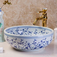 free shipping jingdezhen hand paint craft blue and white ceramic bathroom wash basin sinks