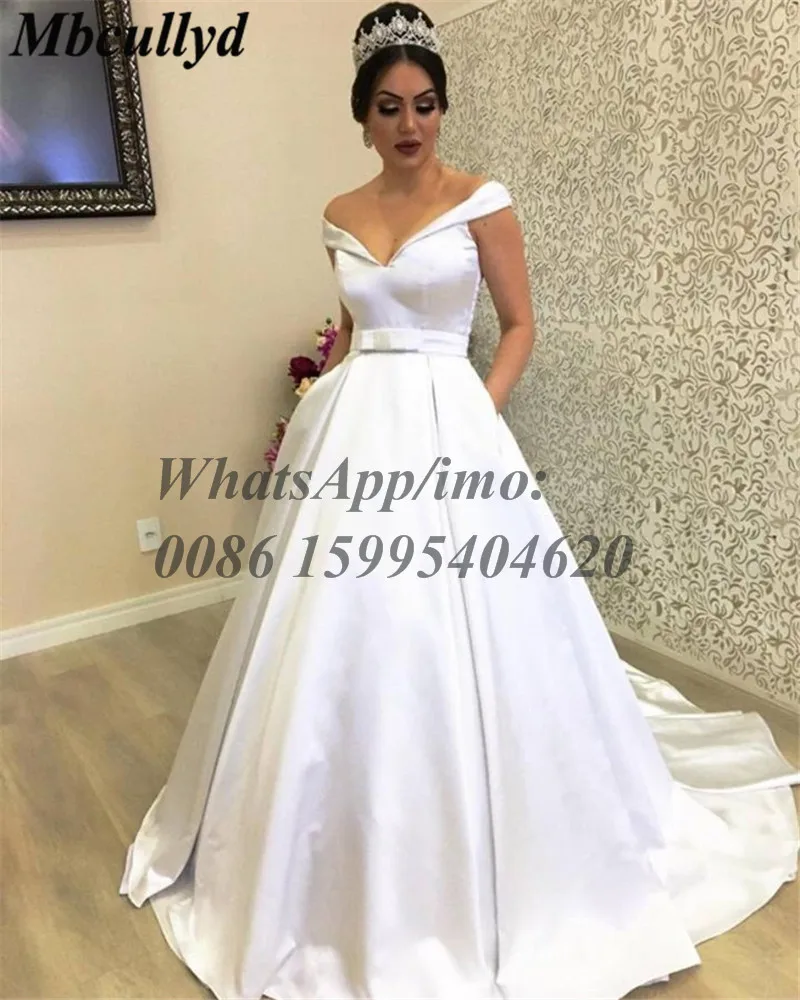 Свадебное платье с открытыми плечами Mbcullyd роскошное атласное блестящее