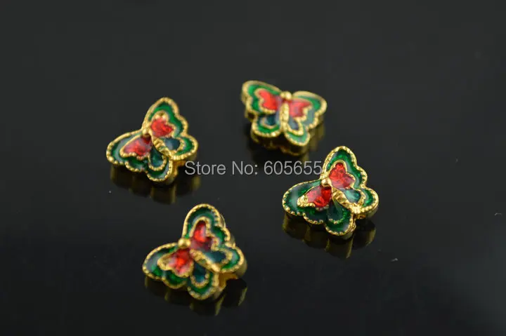 

10mm Green and Red Oil Drip Butterfly Charms Jewelry Findings 10pc per lot Free Shipping