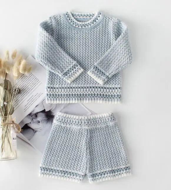 Sky Blue Комплекты одежды для маленьких девочек вязаная одежда для малышей Кардиган для новорожденных девочек и мальчиков хлопковый комплект одежды для маленьких девочек - Цвет: Sky Blue