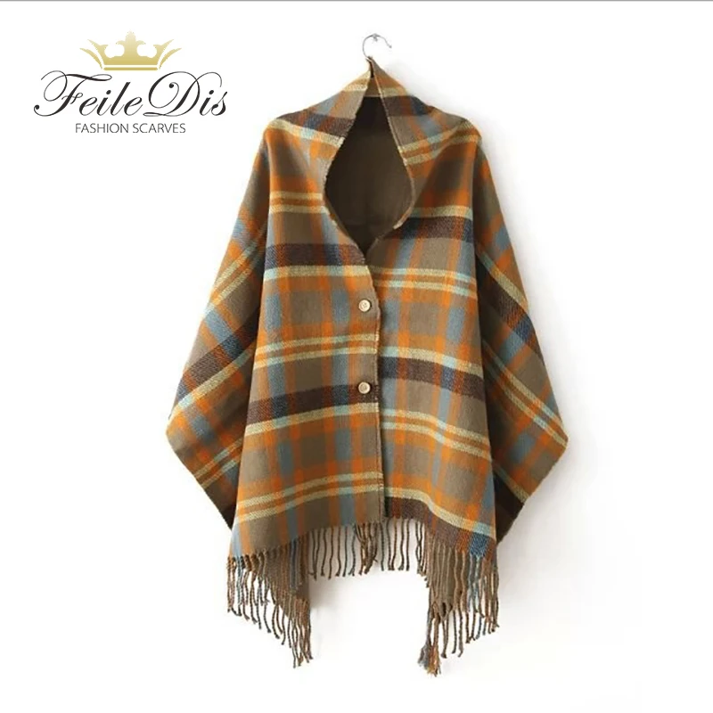 [FEILEDIS]2017 Женская осенне-зимняя новая шаль на пуговицах одноразовый кашемировый