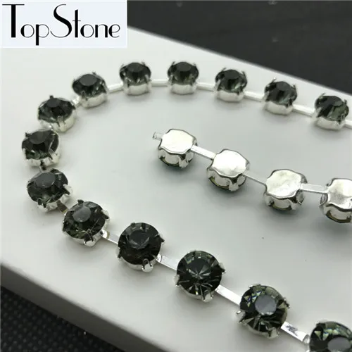 black diamond TopStone Стразы ab Crystal круглая чашка цепочка с кристаллами с серебрянной акантовкой, 28ss 38ss 45ss Стекло Chatons в цепочка с подвеской в виде лапы пришивная отделка платье - Цвет: black diamond