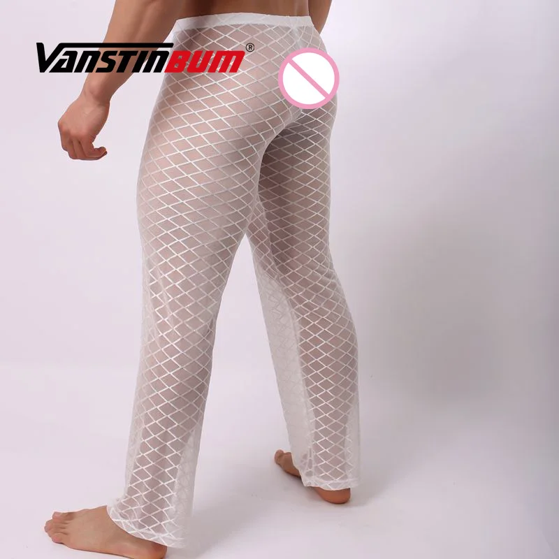 VANSTINBUM сексуальные сетчатые мужские прозрачные пижамные штаны Hombre Masculino uomo длинное экзотическое нижнее белье для отдыха