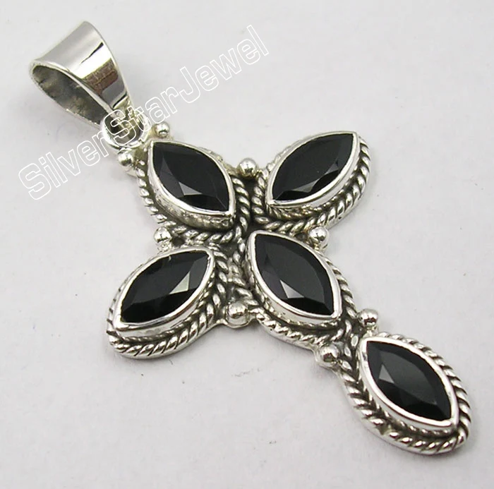 BLACK ONYX Muiltiple Choices Chanti Международный серебряный подлинный маркиз аметисты необычный длинный крест Кулон 4,4 см Varaition - Окраска металла: BLACK ONYX