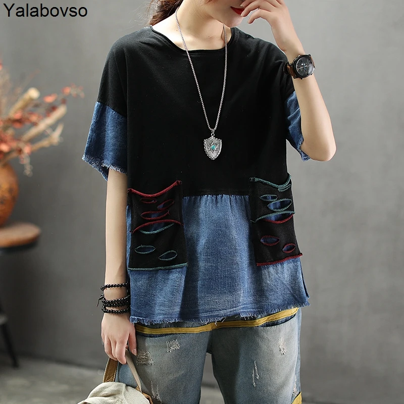 2019 модные винтажные Ретро футболки с круглым вырезом для женщин летние тонкие