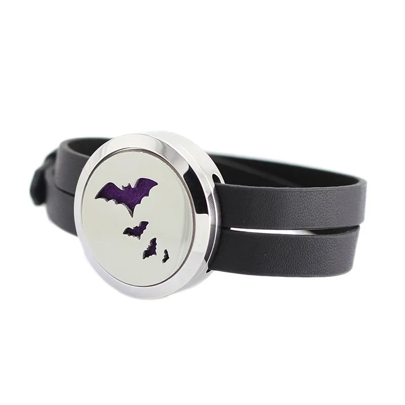 

(Free Pads) 30mm Screw Stainless Steel Aromatherapy Essential Oil Diffuser Locket Bracelets With Black Leather Wristband 5pcs