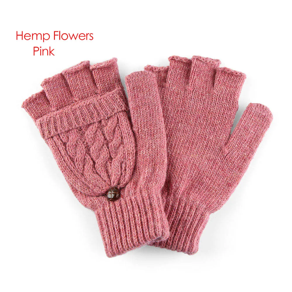 Hemp Flowers pink Женские Модные Рождественские новые зимние теплые перчатки, варежки без пальцев, зимние перчатки из конопли с цветами, снежные перчатки с оленем - Цвет: Hemp Flowers pink
