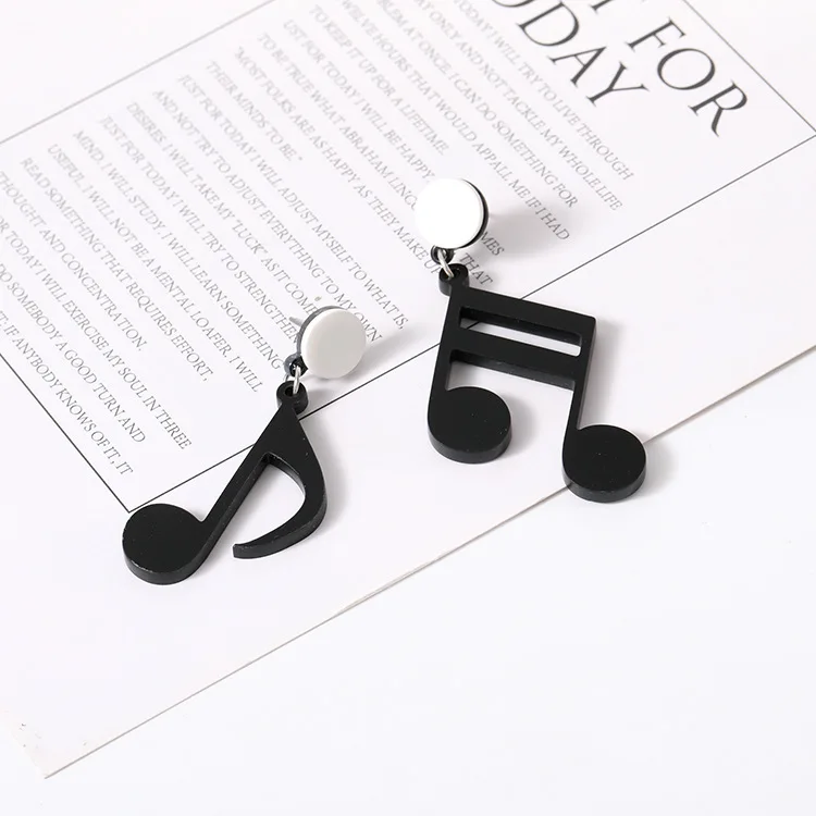 Personality Fashion Big Acrylic Earrings Punk Style Asymmetry Drop Music Note Earring Musical Jewelry for Women Gift | Украшения и