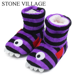 Тапочки детские плюшевые в полоску, тихие домашние тапочки с милым принтом животных, для мальчиков и девочек