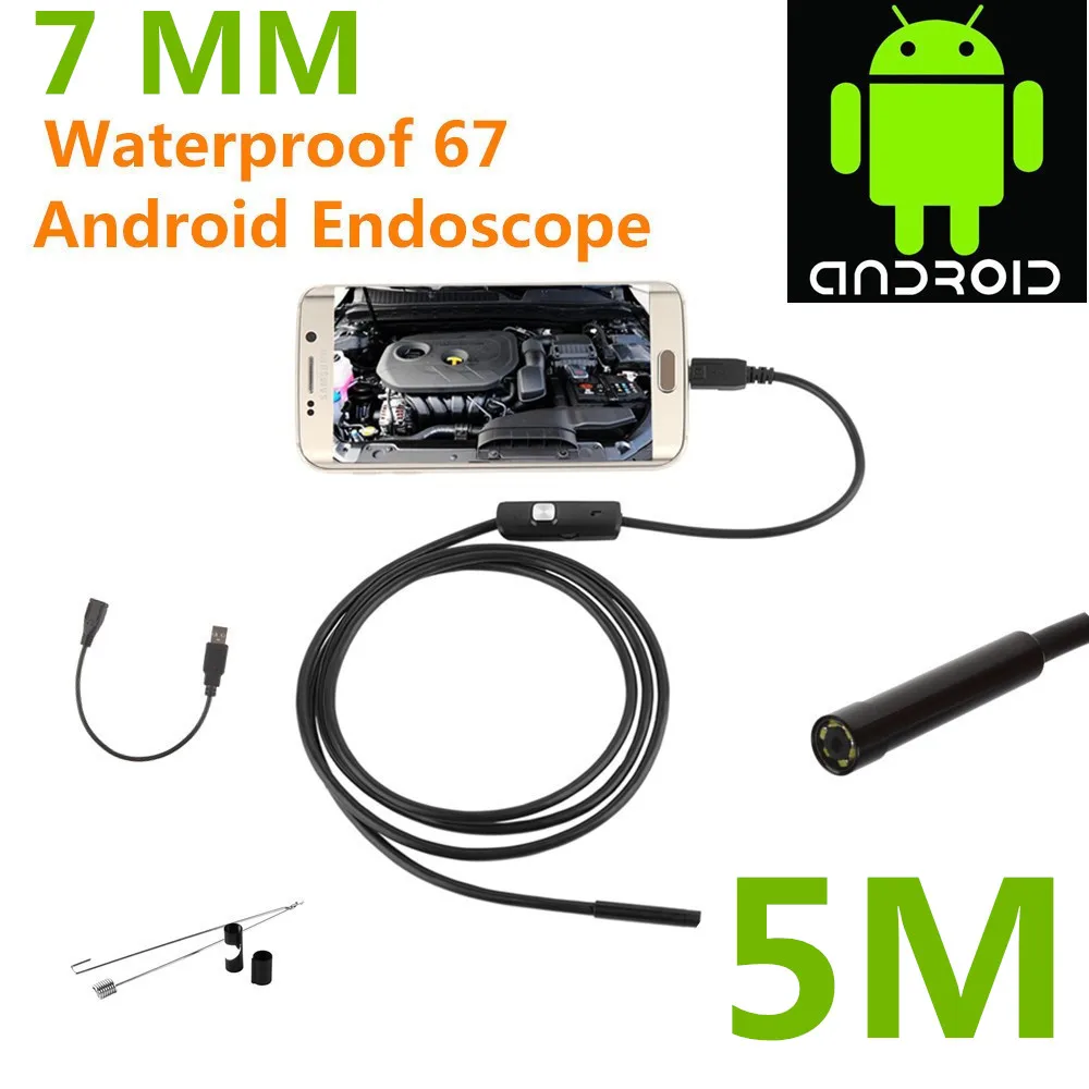 5 м длина эндоскопа бороскоп USB Android Инспекционная камера HD 6 LED 7 мм объектив 720P