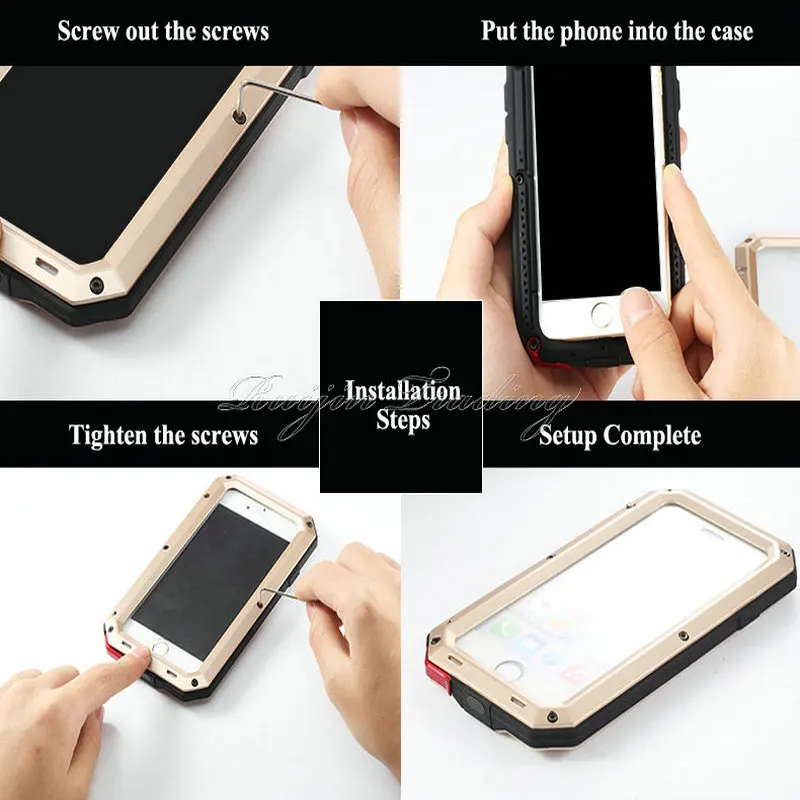 IPX3 Cell Phone Case Luxury Shockproof Waterproof Powerful Aluminum Gorilla Glass Metal Cover For iPhone 7 5 5s SE 6 6s Plus |