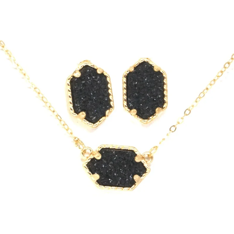 10 видов цветов Druzy Drusy ожерелье серьги гвоздики с шестигранным кристаллом из