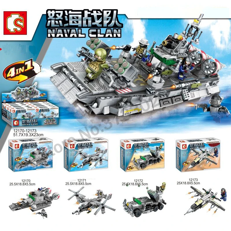 LWKO 4 в 1 военный морской корабль лодка строительные блоки Совместимость Legoed