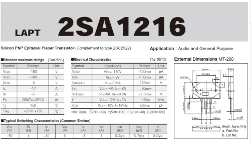 [Sanken] Точное сопряжение Sanken силовая трубка 2SC2922/2SA1216 | Электроника