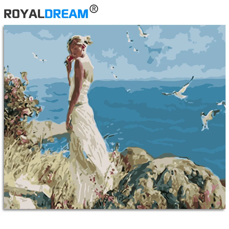 ROYALDREAM красивый морской пейзаж DIY живопись по номерам Женская Настенная картина