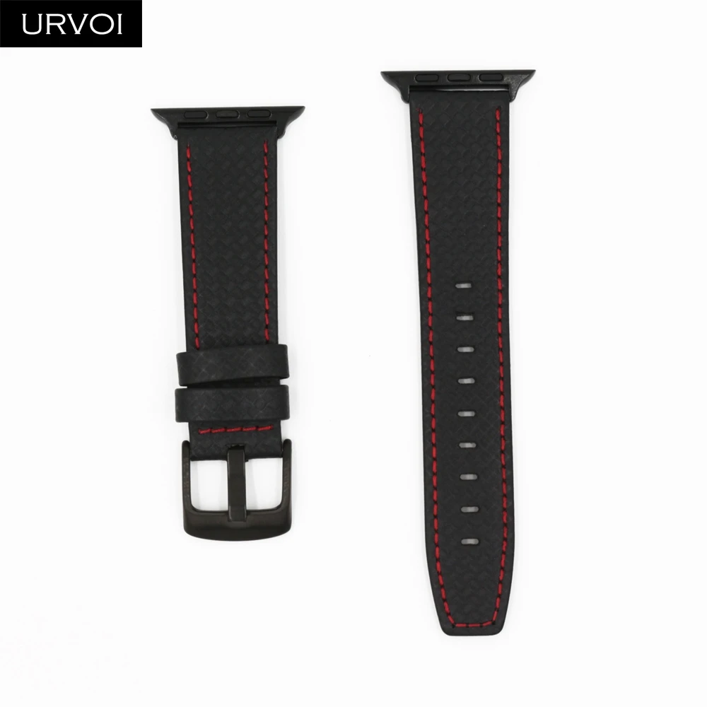Red stitch URVOI углеродное волокно узор кожаный ремешок для Apple Watch series 4 3 2 1 ремешок для iwatch Нержавеющая сталь Пряжка CFRP стиль - Цвет ремешка: Red stitch