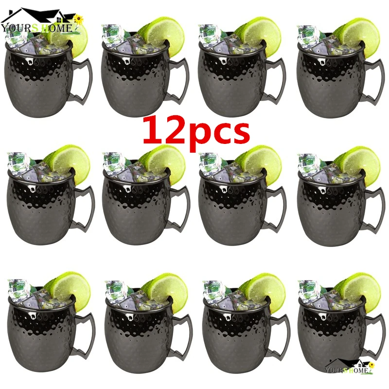 12 Pieces Moscow Mule Drinking Mug Glass Hammered Gunmetal Black Bar Mug Drinking Cup Moscow Mugs