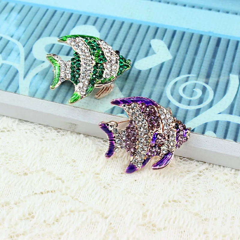 Simple Cute Gold Color Green Cartoon Animal Fish Brooches Pins CZ Crystal Rhinestone Brooch Badges Dress For Women Men Collar | Украшения и