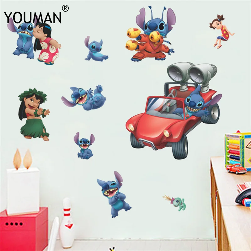 3D Мультяшные декоративные Стич Kawaii Гавайские настенные наклейки для детской